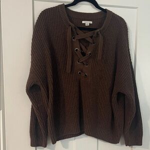 American Eagle Outfitters Chocolate Lace-Up Sweater